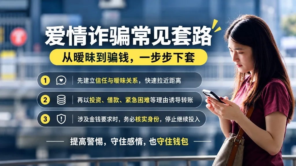 A romance scam awareness poster in Chinese